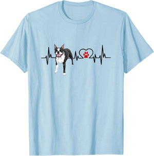 Boston Terrier EKG Heartbeat Heart Line Dog Lovers T-Shirt - T-Shirt | Light Blue