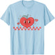 Cute Retro Checkered Apple with Face Teacher Heart Trendy Women Kids T-Shirt - T-Shirt | Light Blue