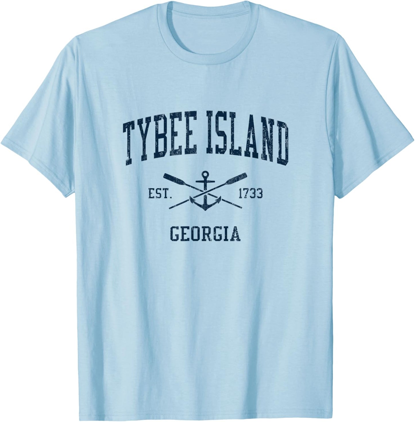Tybee Island GA Vintage Navy Crossed Oars & Boat Anchor T-Shirt - T-Shirt | Light Blue