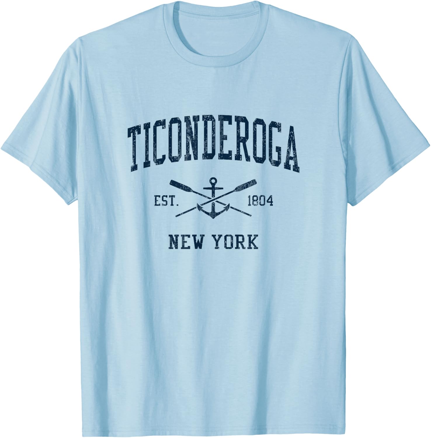 Ticonderoga NY Vintage Navy Crossed Oars & Boat Anchor T-Shirt - T-Shirt | Light Blue