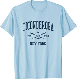 Ticonderoga NY Vintage Navy Crossed Oars & Boat Anchor T-Shirt - T-Shirt | Light Blue