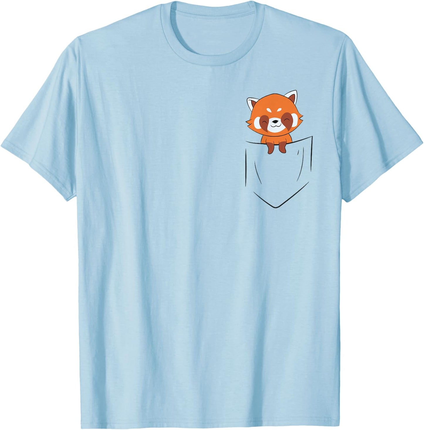 Cute Red Panda In Pocket Red Panda Bear Pocket T-Shirt - T-Shirt | Light Blue