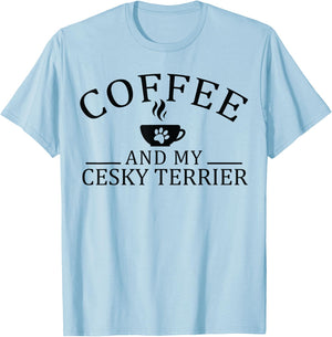 Cesky Terrier Dog And Coffee T-Shirt - T-Shirt | Light Blue
