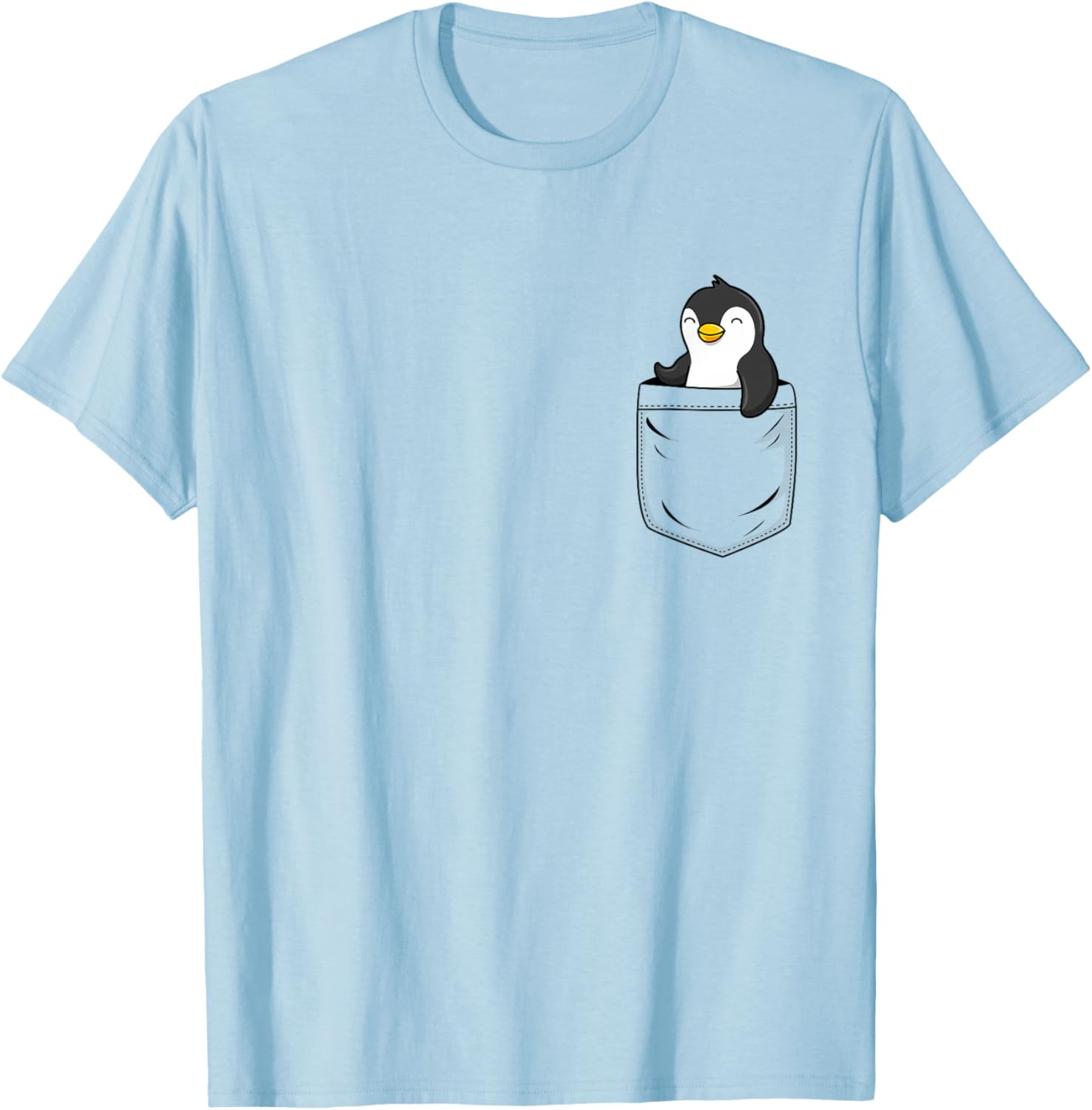 Penguin Lovers Cute Funny Penguin In Pocket , Small, Grey T-Shirt - T-Shirt | Light Blue