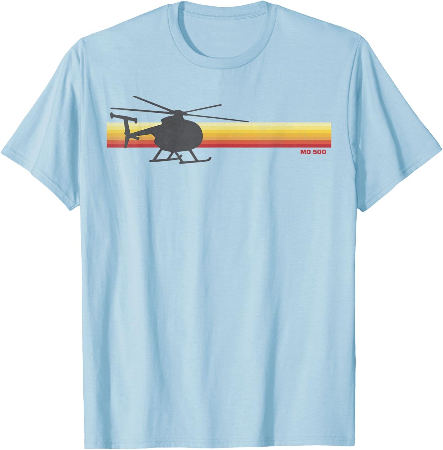 MD 500 Vintage Helicopter Pilot Silhouette Sunset Hughes 500 T-Shirt - T-Shirt | Light Blue