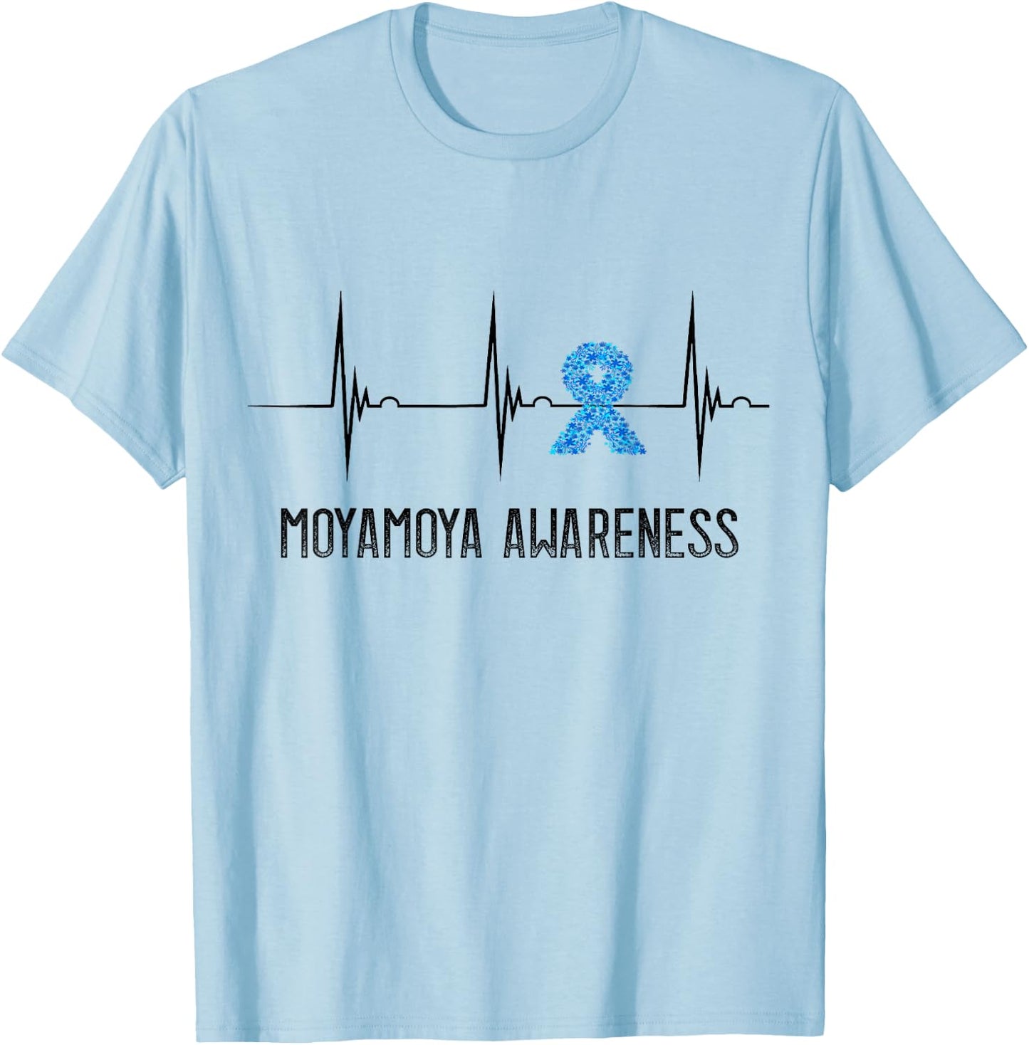 Moyamoya Disease Awareness Heartbeat EKG Pulse Blue Ribbon T-Shirt - T-Shirt | Light Blue