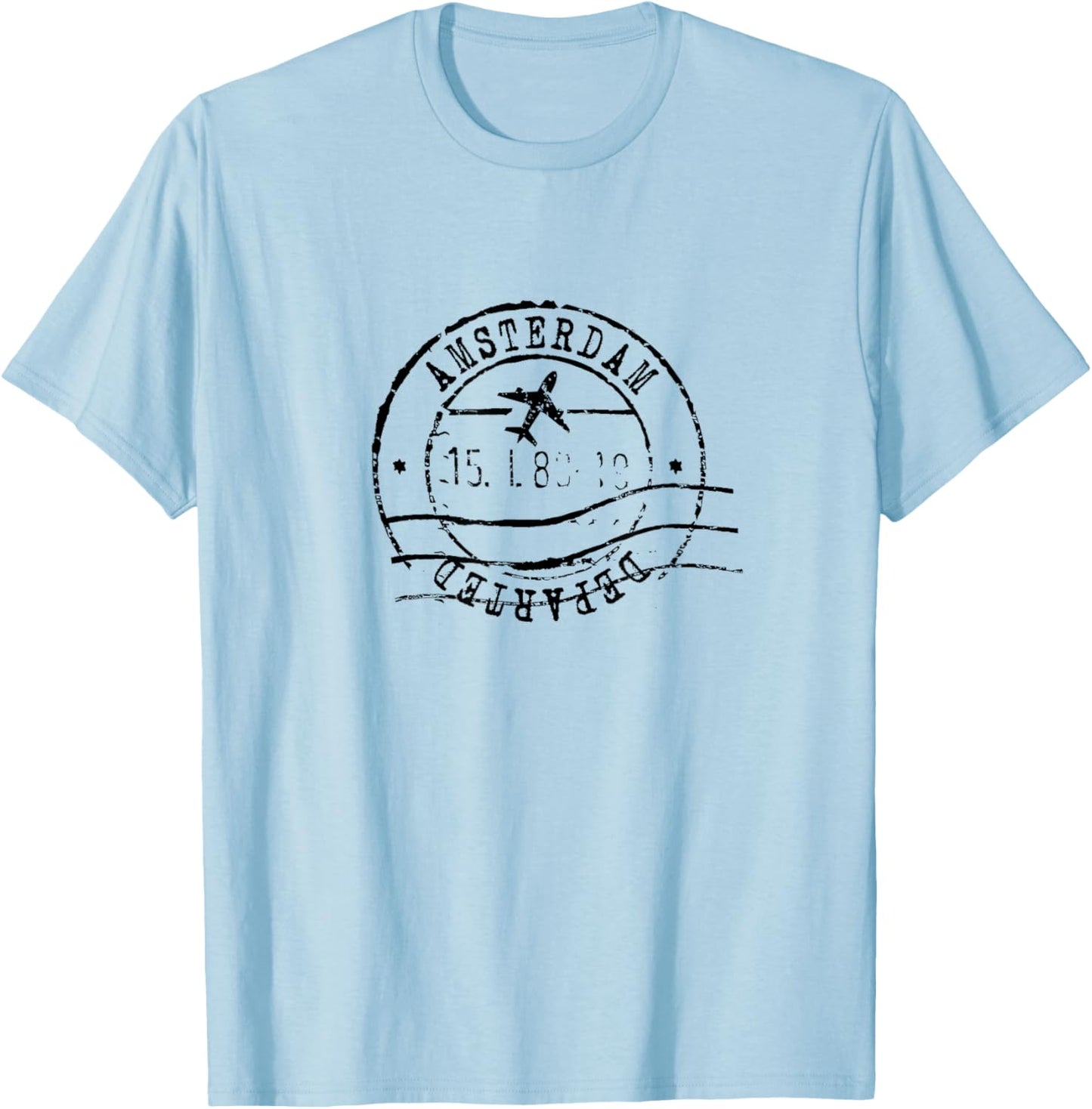 Amsterdam Netherlands Travel Vintage Passport Stamp T-Shirt - T-Shirt | Light Blue
