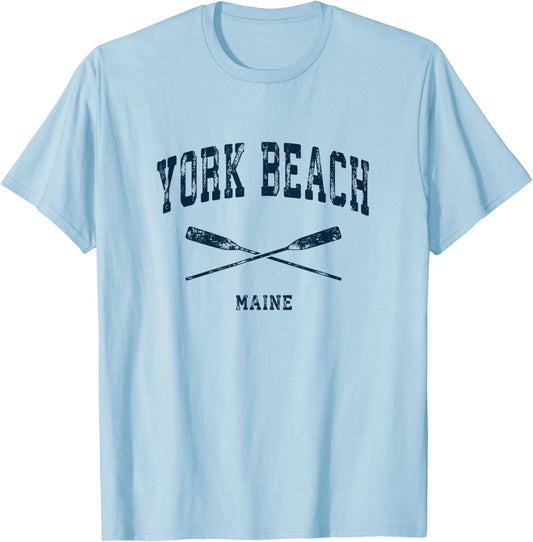 York Beach Maine Vintage Nautical Crossed Oars Navy Men Women Kids T-Shirt - T-Shirt | Light Blue