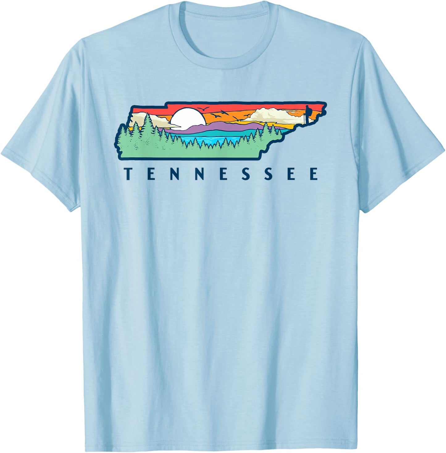Tennessee Mountains & Outdoors State Pride Nature Graphic T-Shirt - T-Shirt | Light Blue