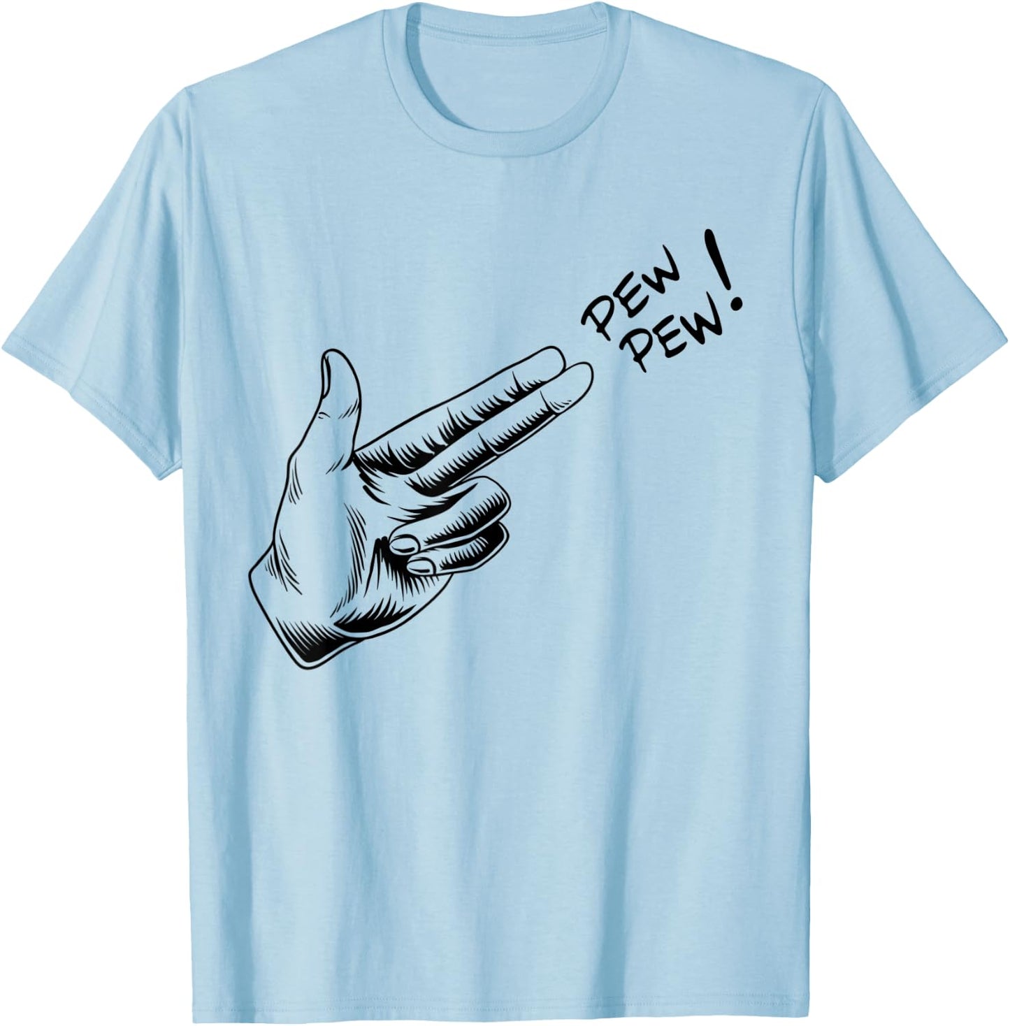 Hand Hands Pew Gun Line Art Scatch Lined Halloween Costume T-Shirt - T-Shirt | Light Blue
