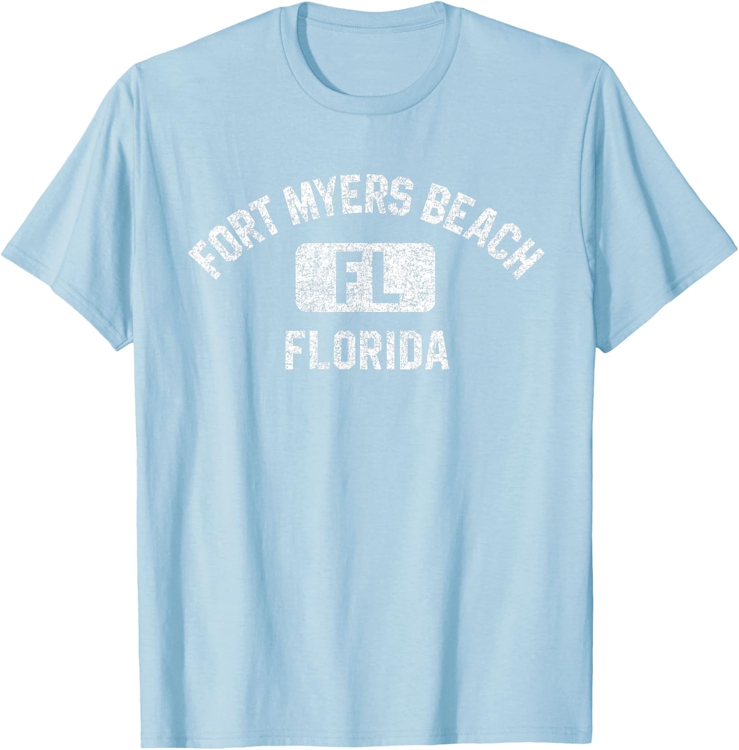 Fort Myers Beach FL Gym Style Pink w Distressed White Print Women Kids T-Shirt - T-Shirt | Light Blue