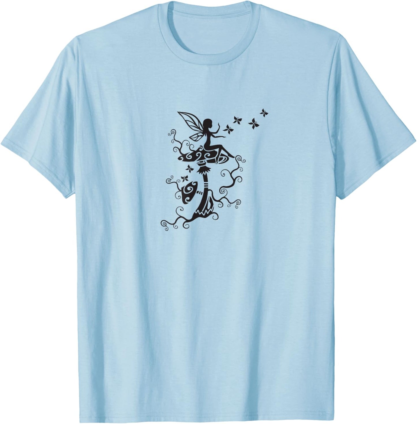 Fairy butterflies mushrooms elf magic Wicca nature mythology T-Shirt - T-Shirt | Light Blue