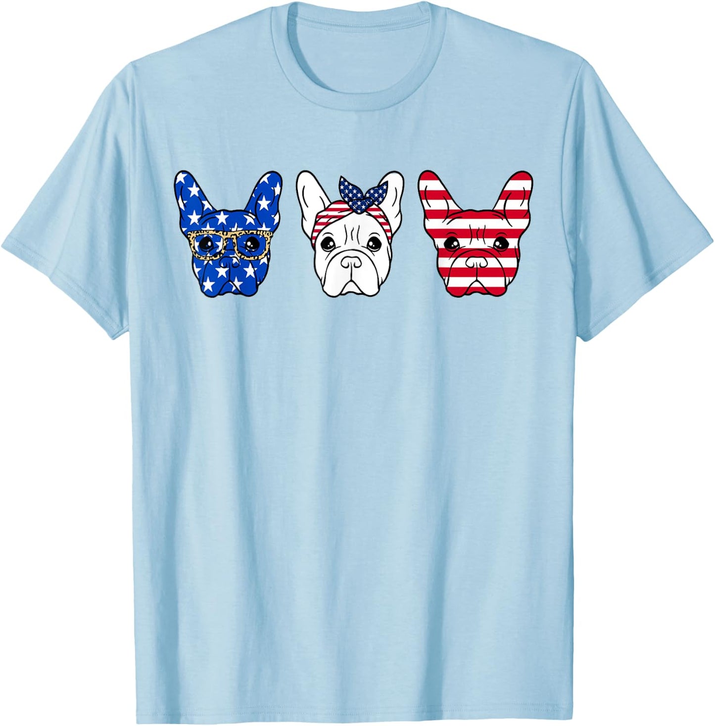 French Bulldog American Flag Patriotic Frenchie Bulldog T-Shirt - T-Shirt | Light Blue