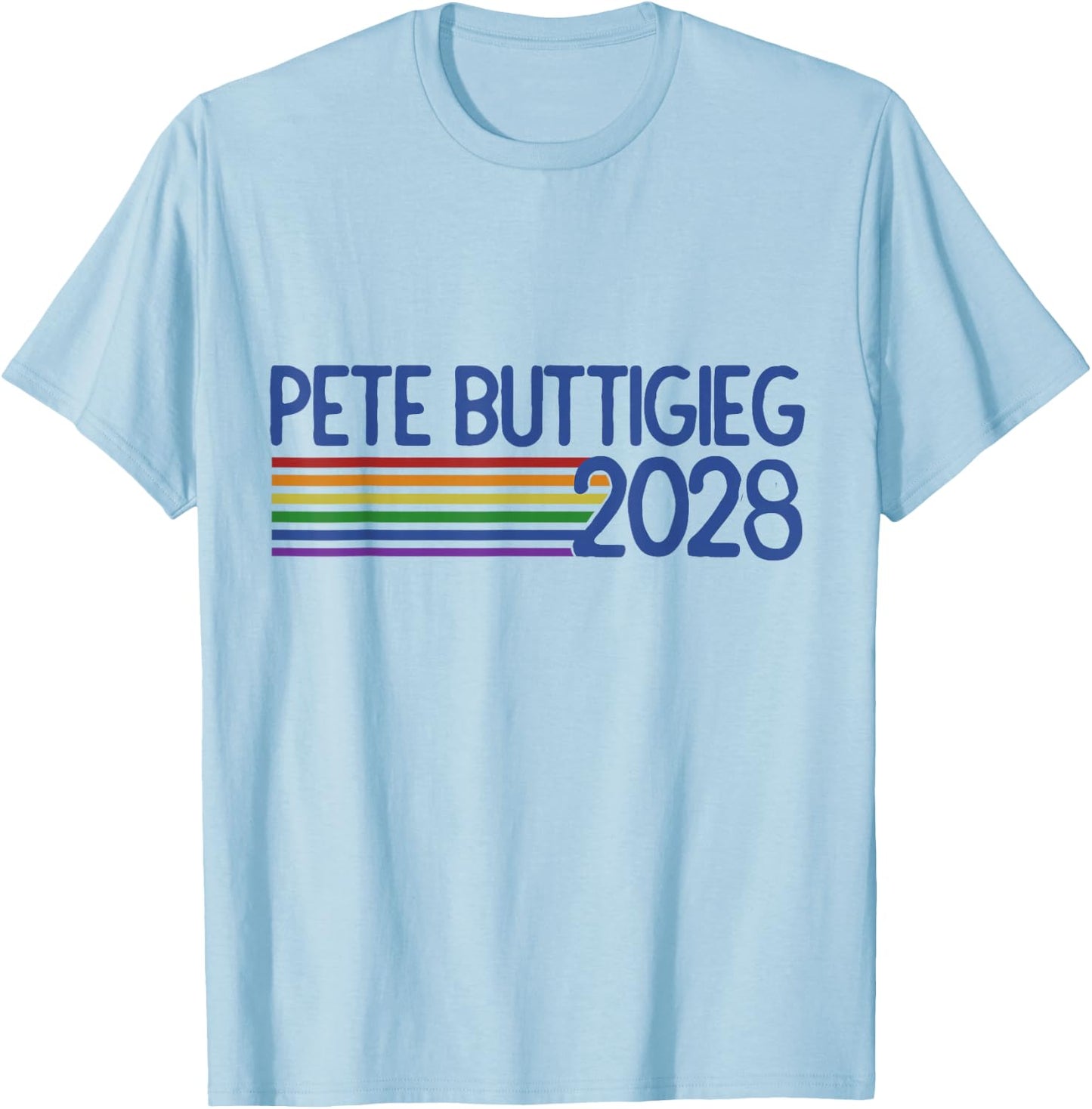 Pete Buttigieg 2028 Retro Rainbow mayor Pete Buttigieg T-Shirt - T-Shirt | Light Blue