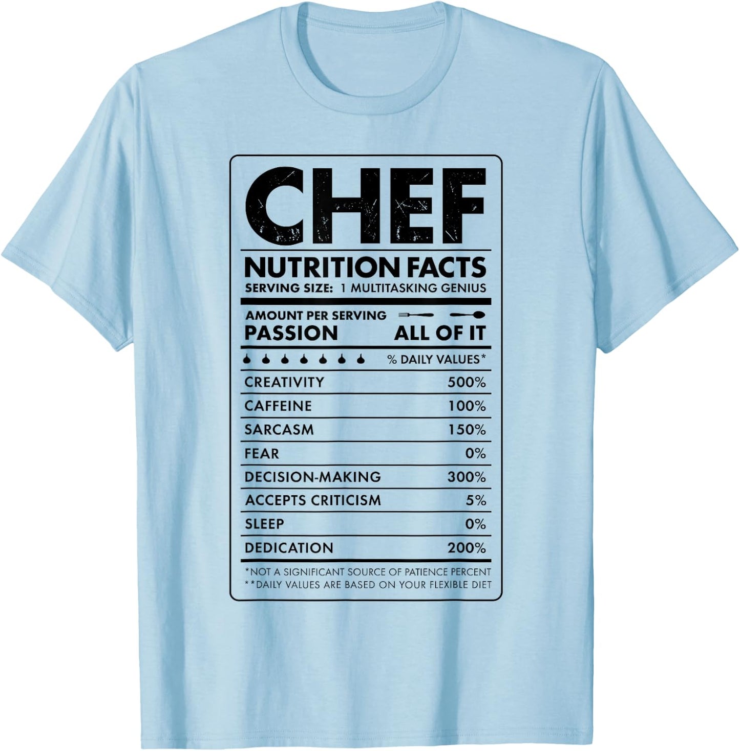 Chef Nutrition Facts Funny Cook Men Women Vintage Cooking T-Shirt - T-Shirt | Light Blue