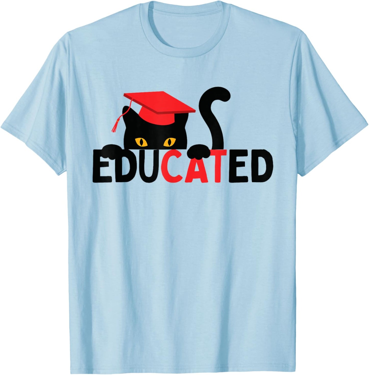 Educated Cat in Graduation Cap Funny Grad T-Shirt - T-Shirt | Light Blue