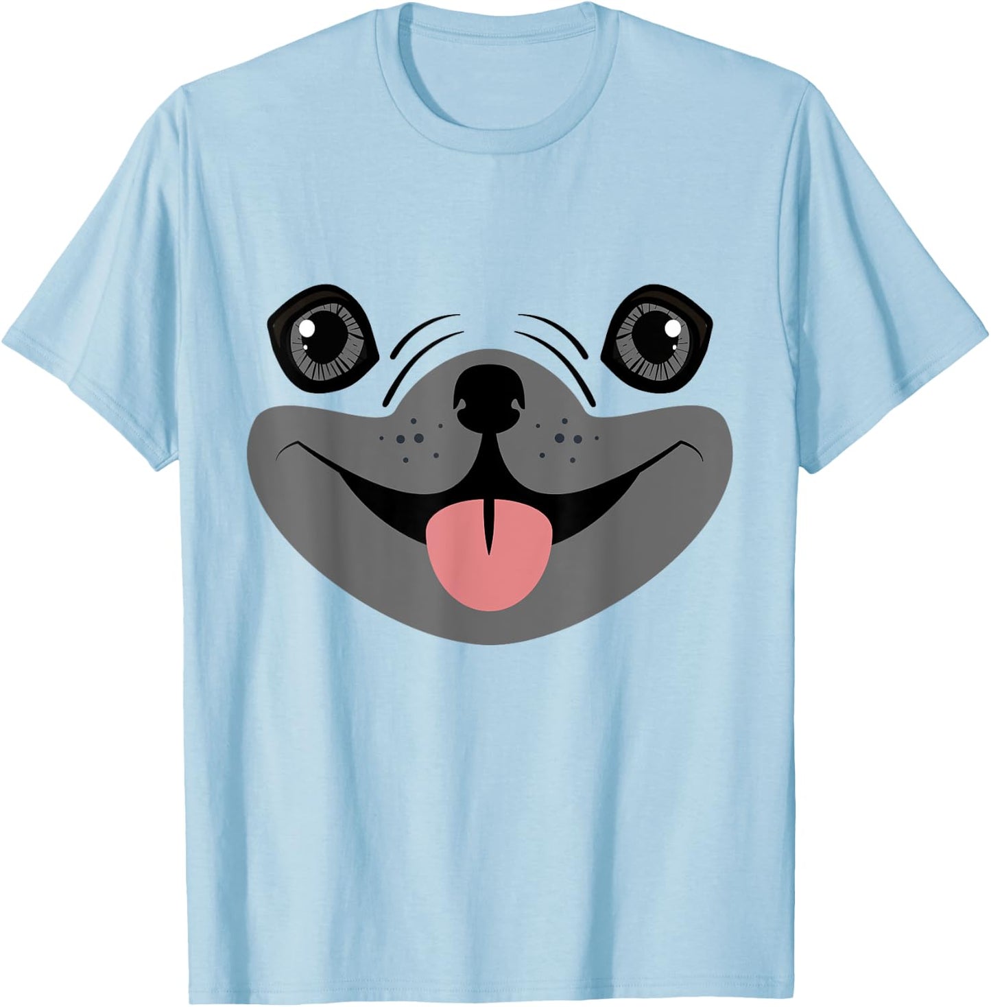 Cute Pug Face Matching Group Halloween Dog Costume T-Shirt - T-Shirt | Light Blue