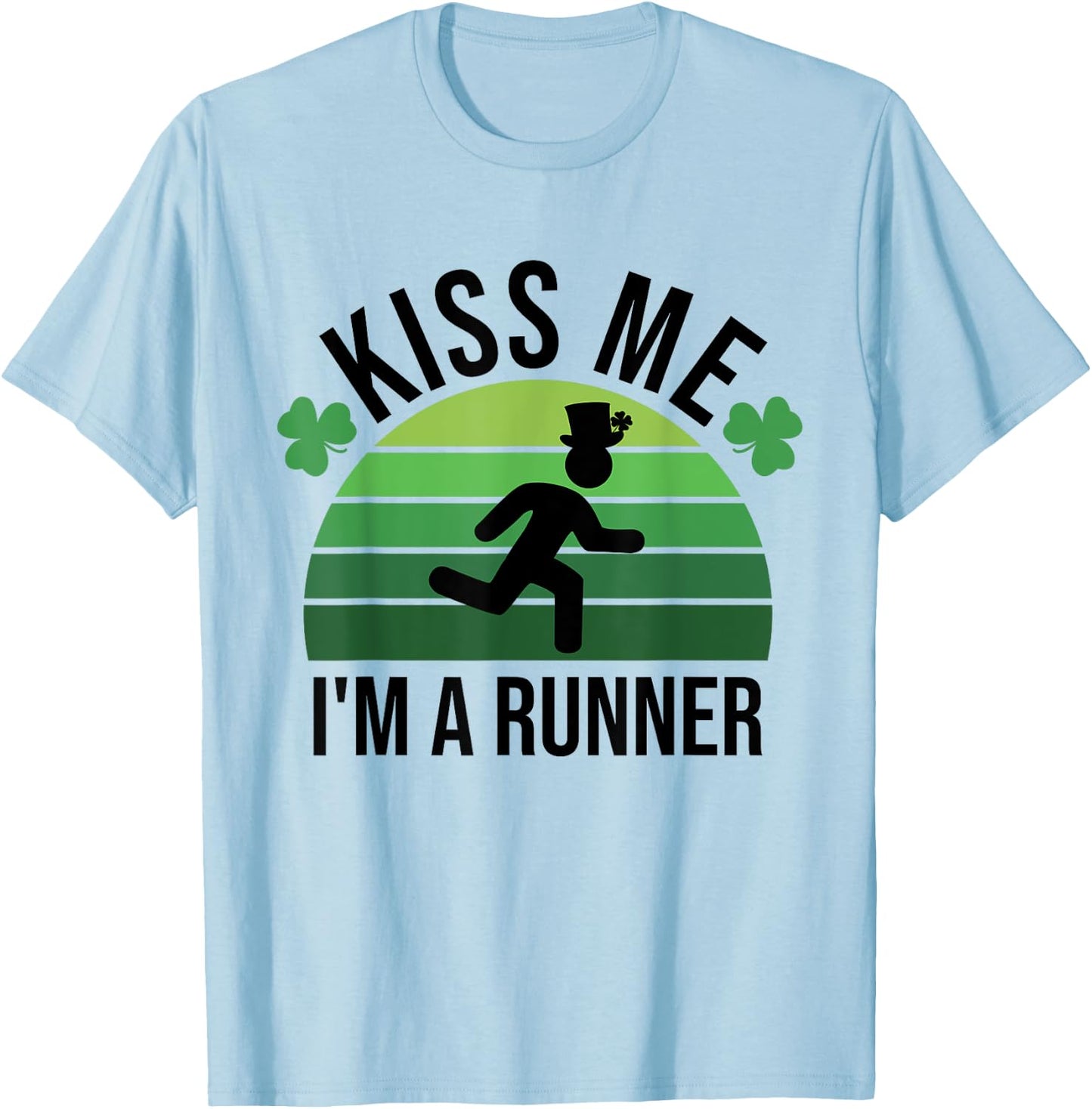 Kiss Me I'm A Runner Retro Marathon Running St Patrick's Day T-Shirt - T-Shirt | Light Blue