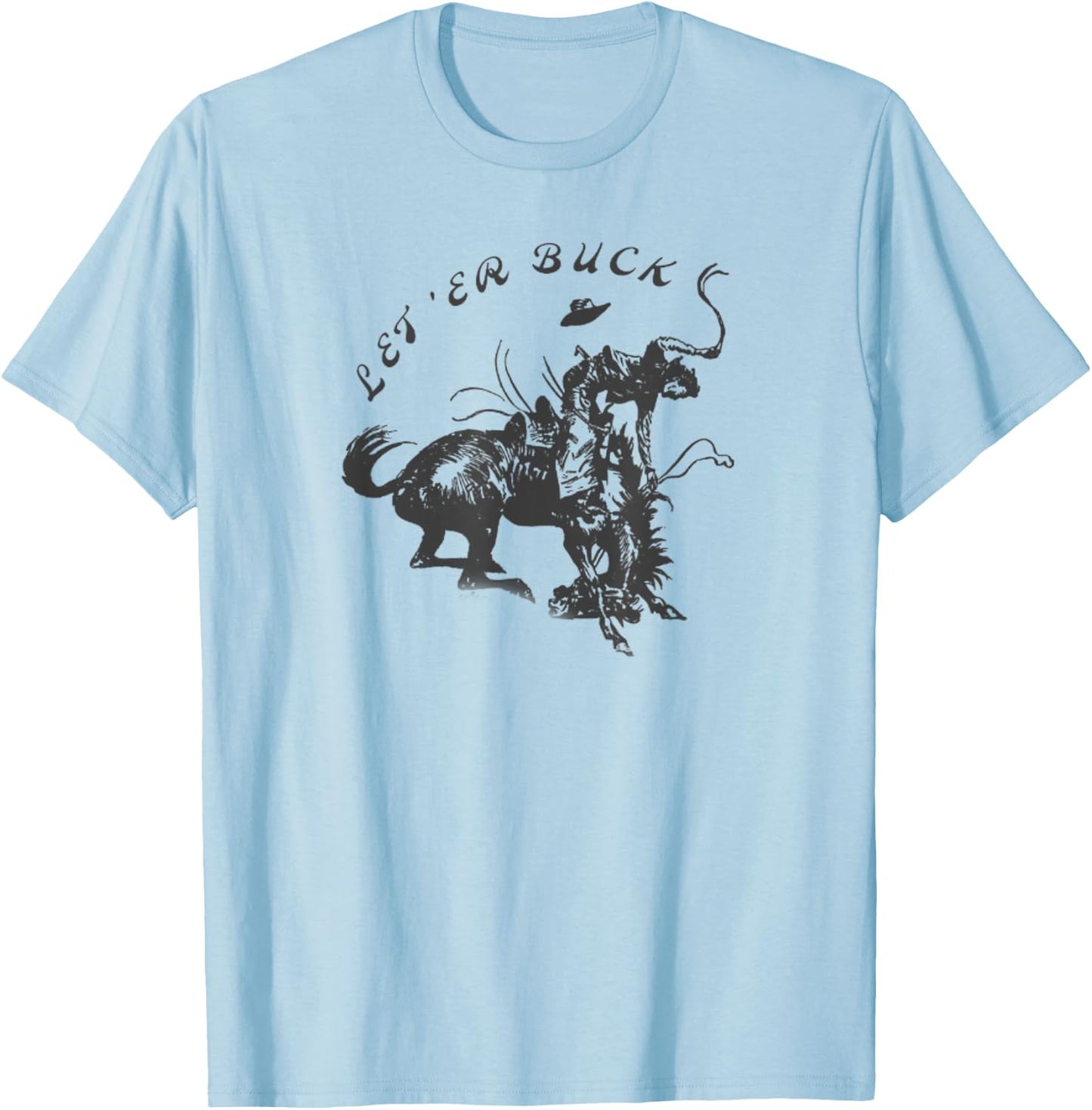 Bucking Bronco Western Cowboy T-Shirt - T-Shirt | Light Blue