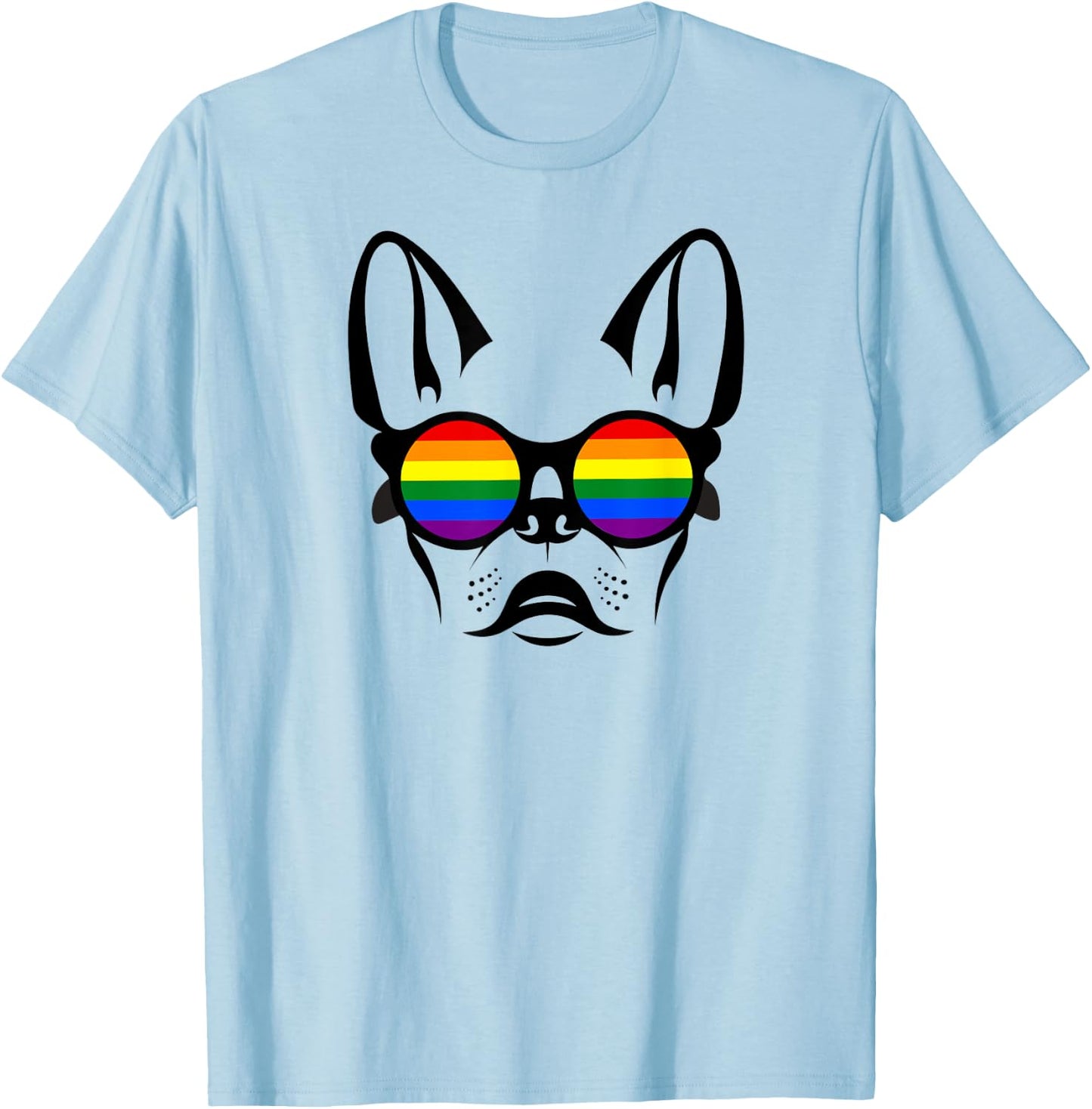 Gay French bulldog with rainbow pride sunglasses Men Women T-Shirt - T-Shirt | Light Blue