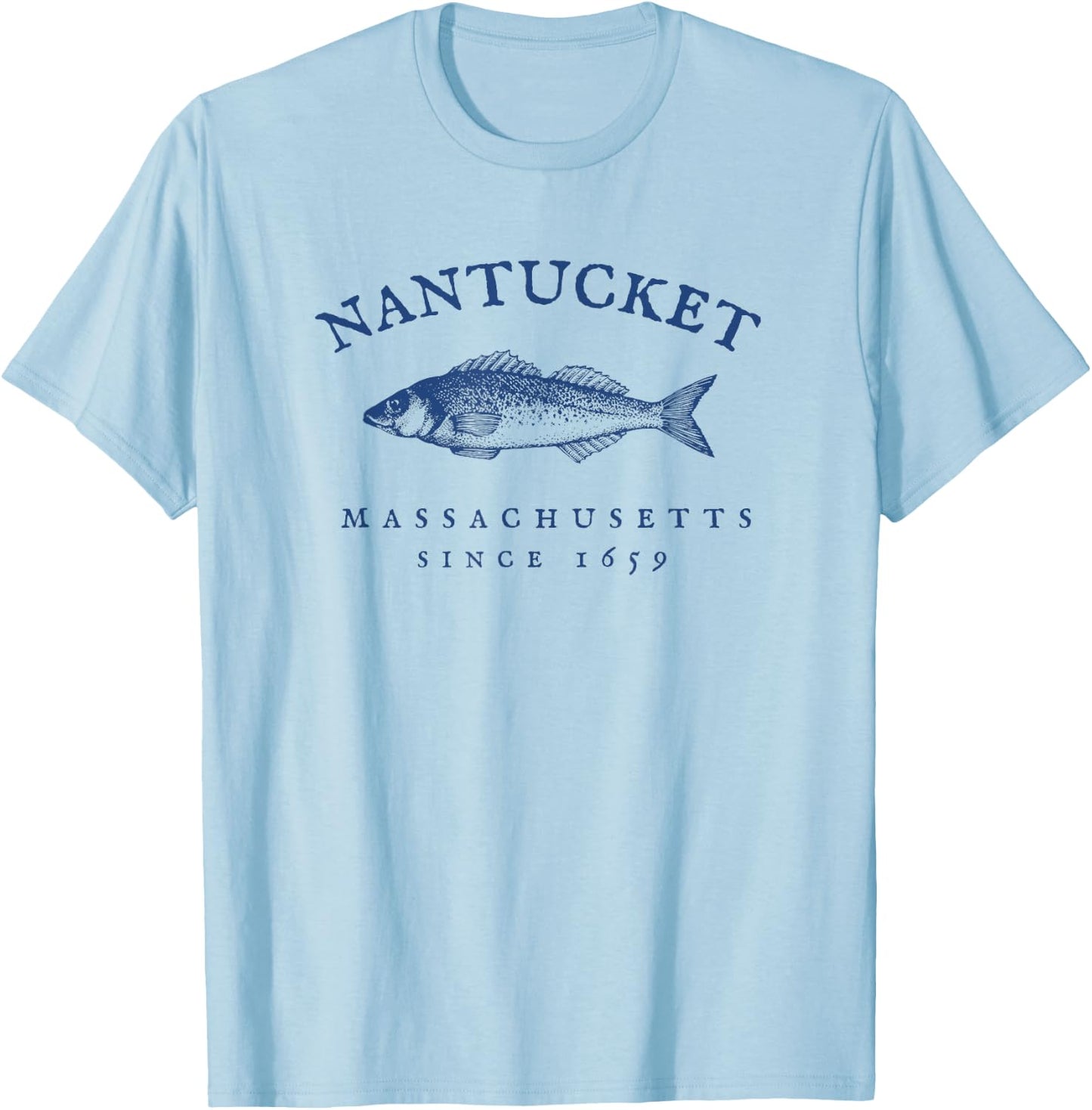 Retro Nantucket Massachusetts Fishing T-Shirt - T-Shirt | Light Blue