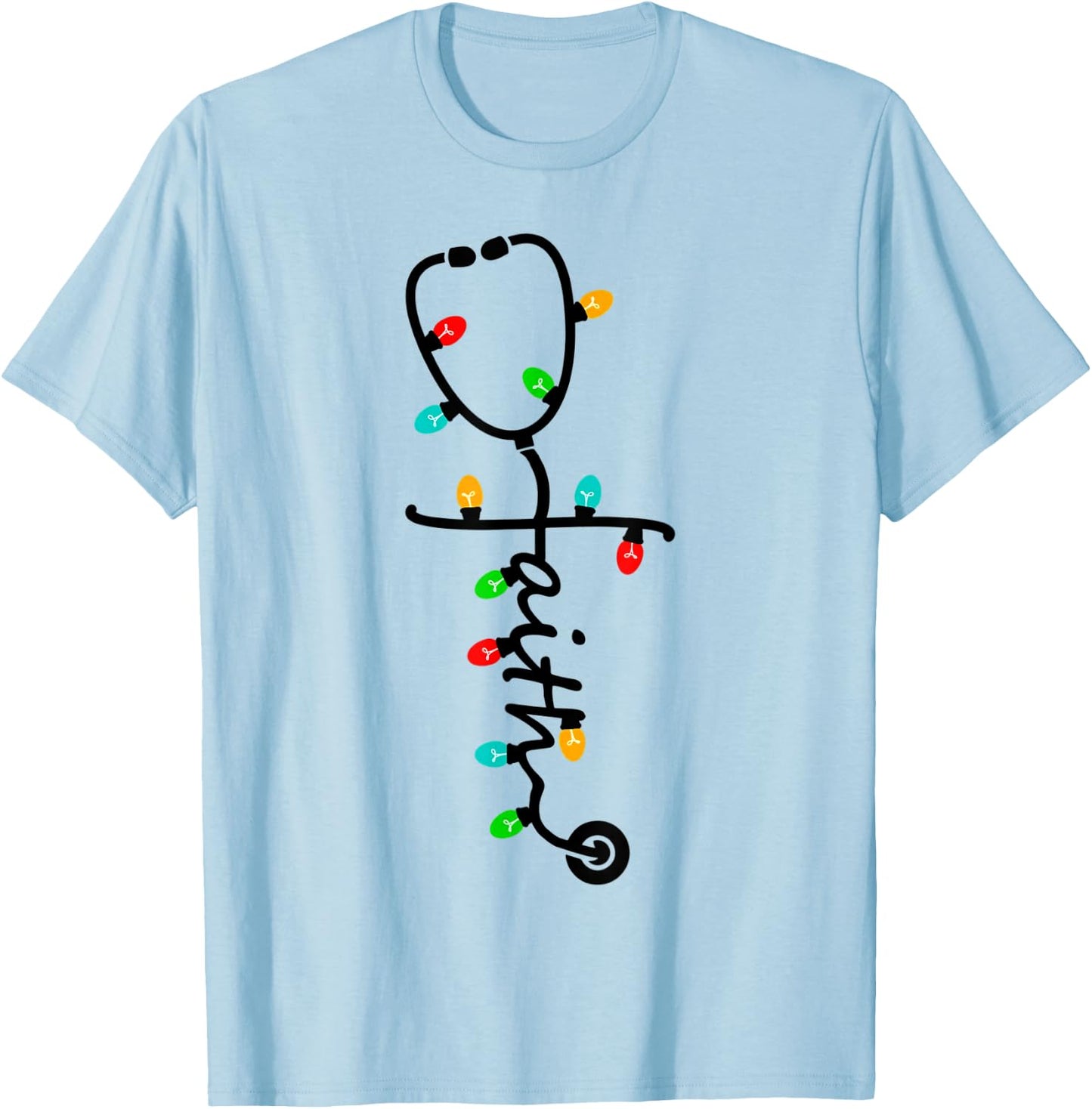 Nurse Gift Nursing Christ Christmas Xmas Lights T-Shirt - T-Shirt | Light Blue