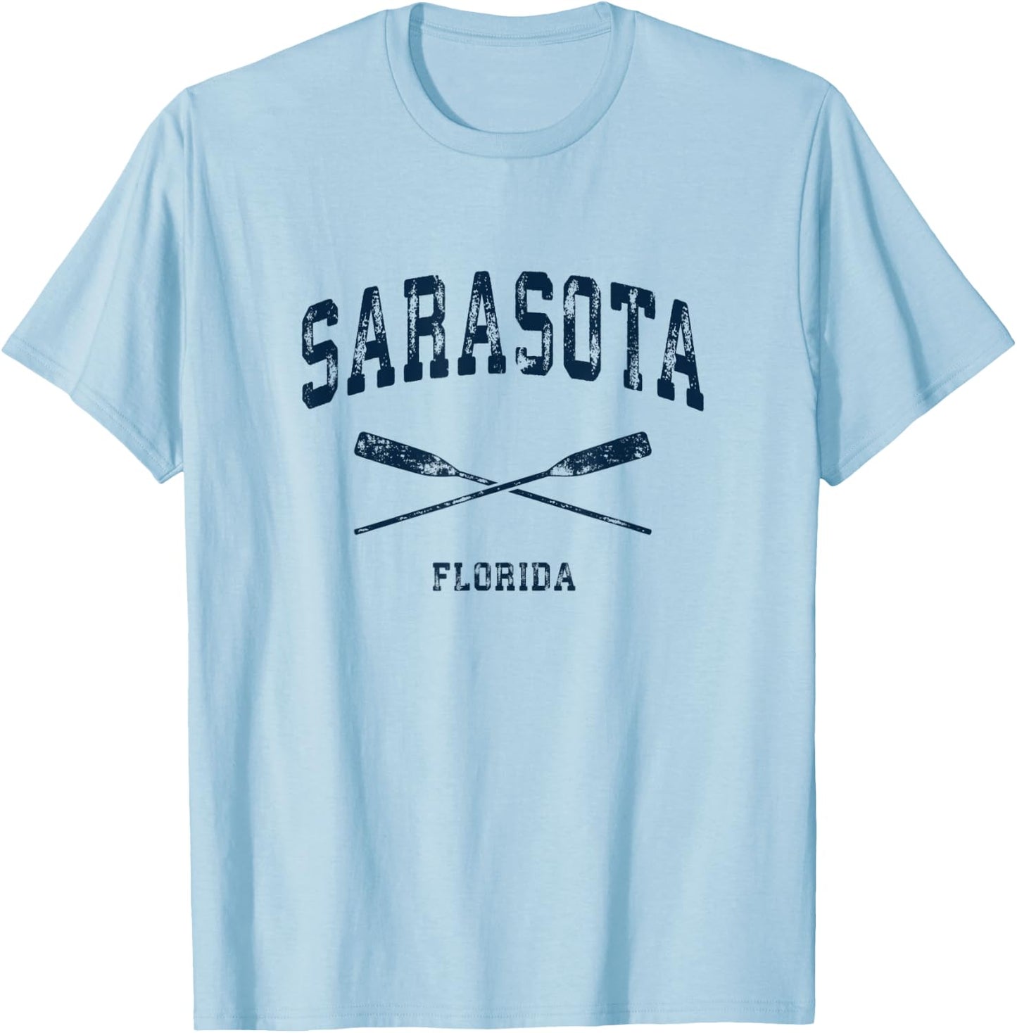 Sarasota Florida Vintage Nautical Crossed Oars Navy T-Shirt - T-Shirt | Light Blue