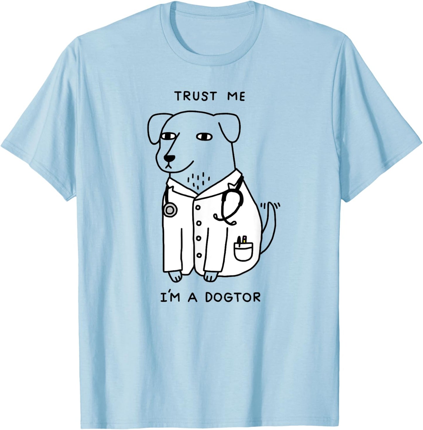 Obinsun -Adult Dog Lovers, Veterinarians Blue Cartoon Dog Doctor T-Shirt - T-Shirt | Light Blue