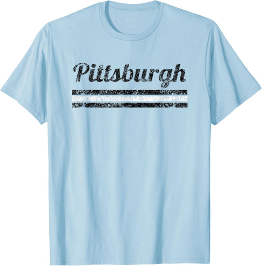 Pittsburgh Pennsylvania Retro Vintage Weathered Throwback T-Shirt - T-Shirt | Light Blue