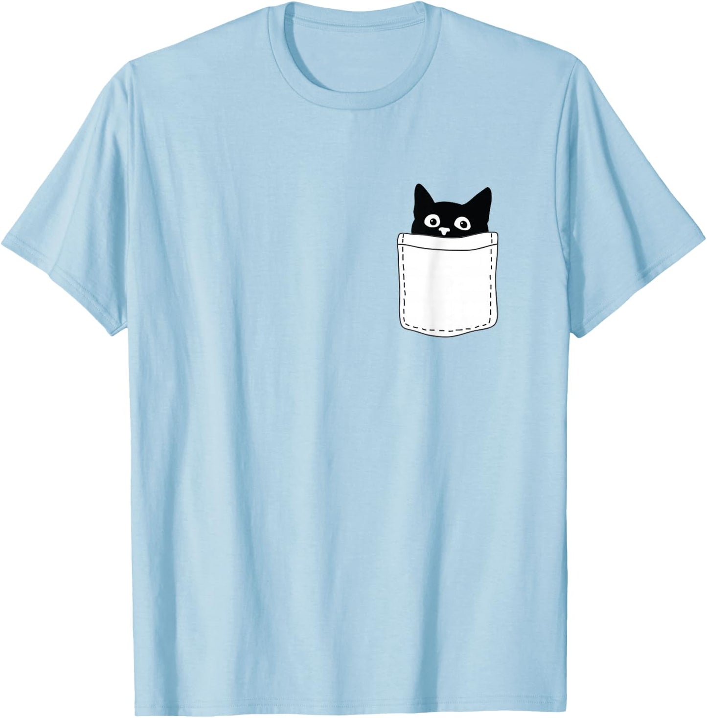Cute Black Cat Spy Peeking in Pocket for Kitten Lovers T-Shirt - T-Shirt | Light Blue