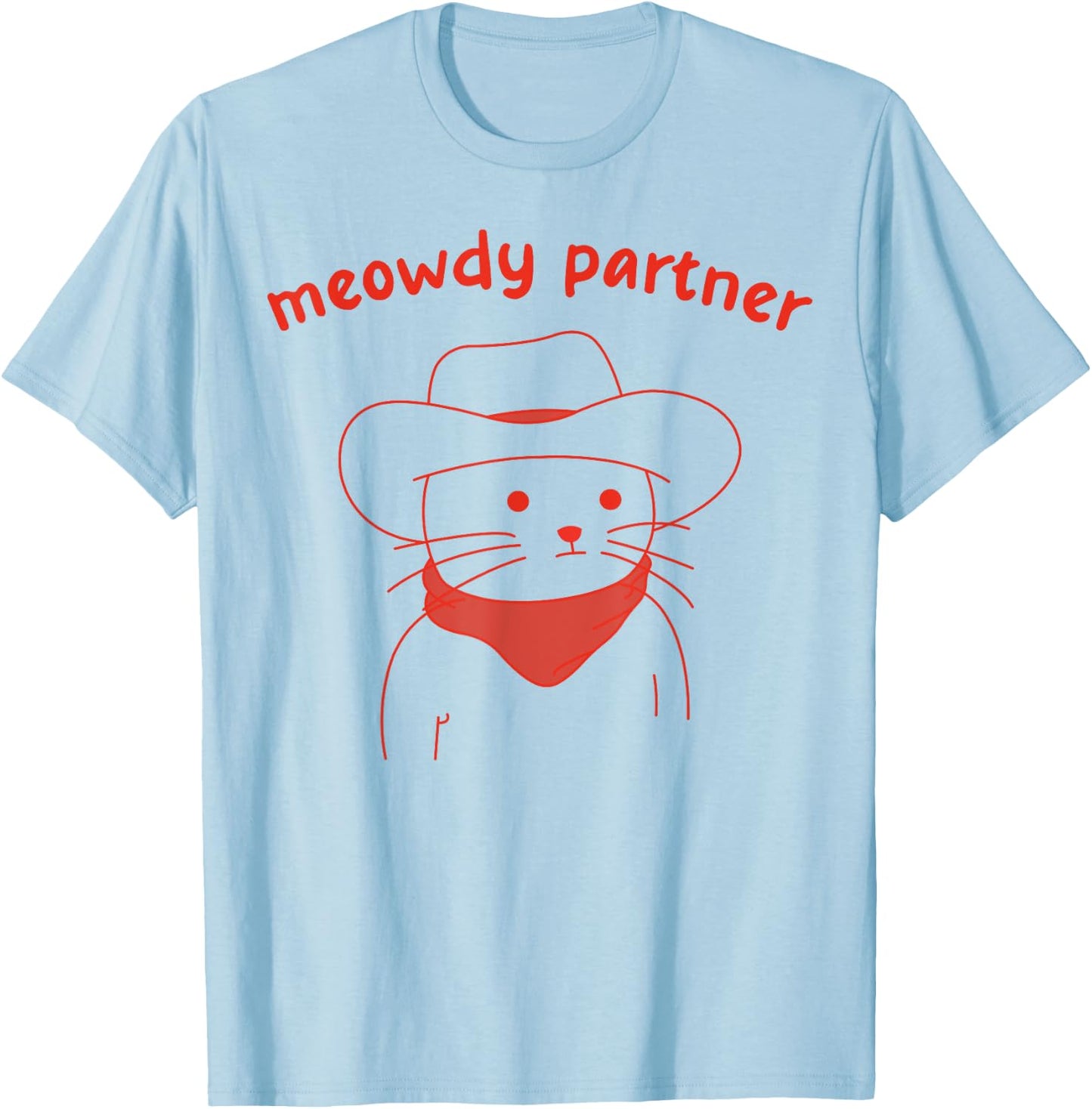 Meowdy Partner Cat Cowboy T-Shirt - T-Shirt | Light Blue