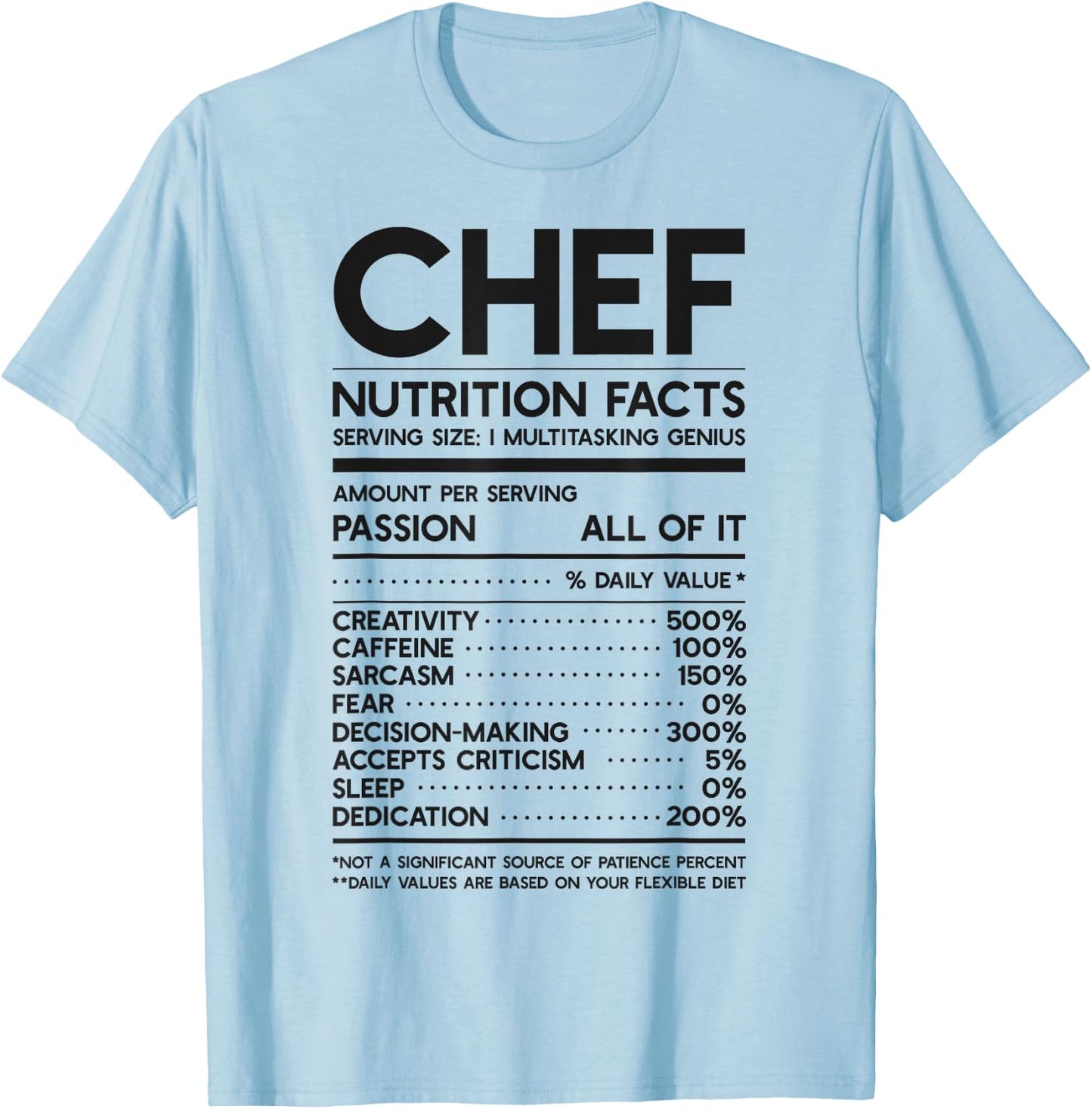 Chef Nutrition Facts Funny Cook Men Women Vintage Cooking T-Shirt - T-Shirt | Light Blue