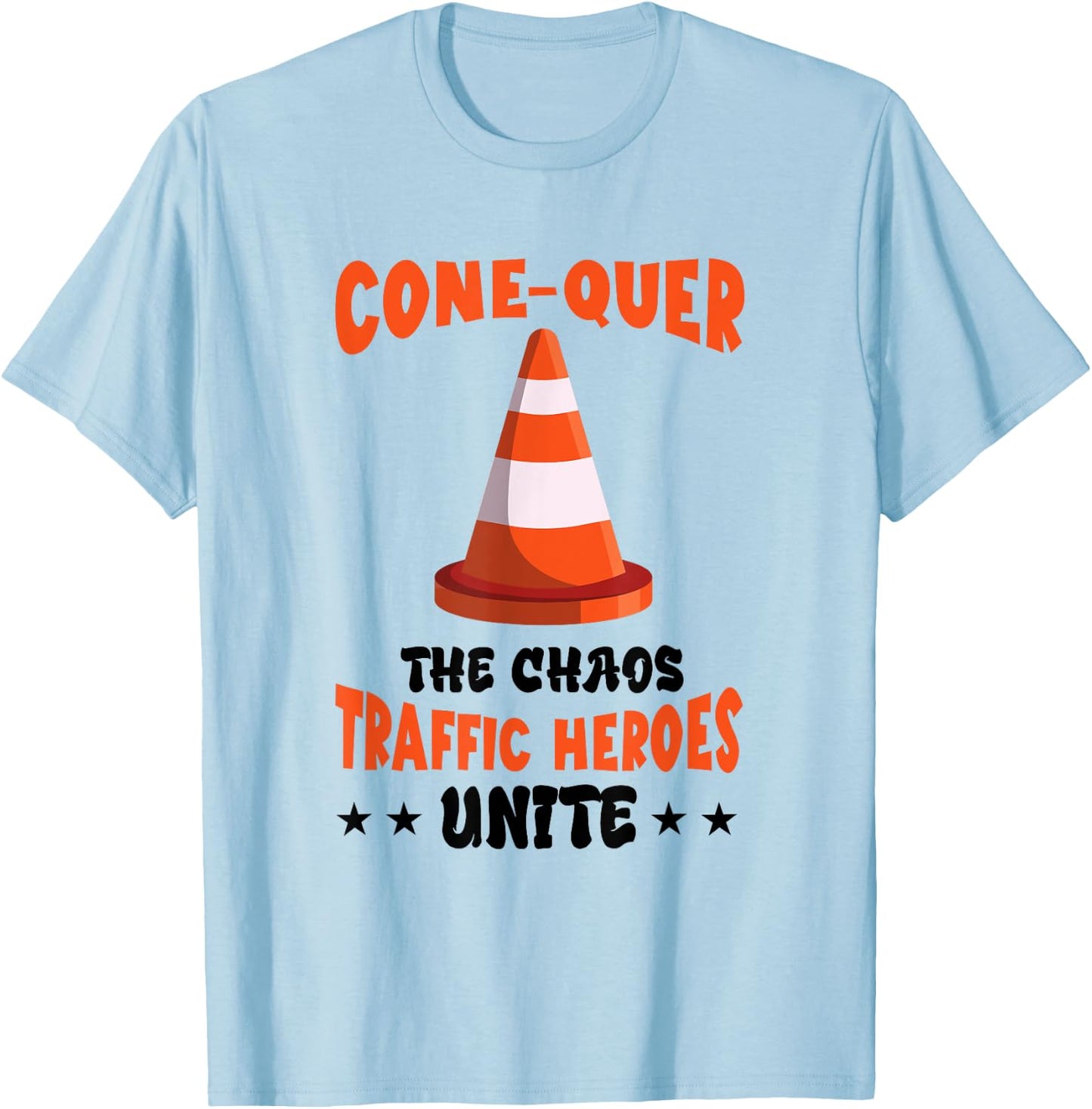 Conquer The Chaos Funny Halloween Costume Traffic Cone T-Shirt - T-Shirt | Light Blue