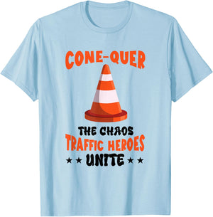 Conquer The Chaos Funny Halloween Costume Traffic Cone T-Shirt - T-Shirt | Light Blue