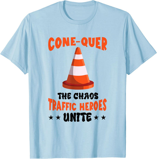 Conquer The Chaos Funny Halloween Costume Traffic Cone T-Shirt - T-Shirt | Light Blue