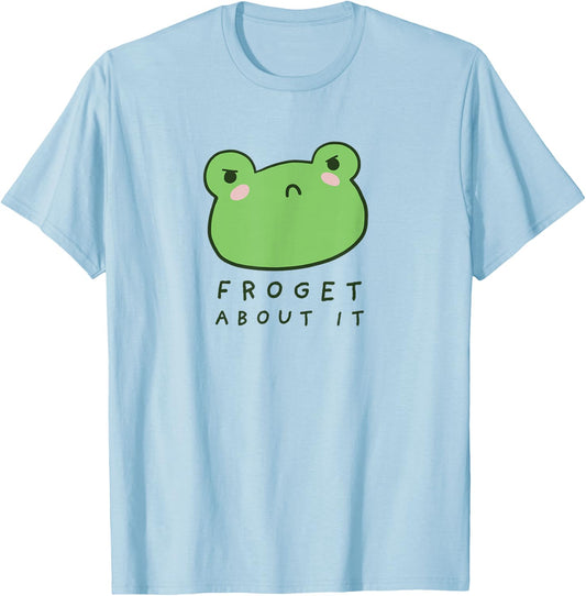 Froget About It, Cute Grumpy Aesthetic Frog T-Shirt - T-Shirt | Light Blue