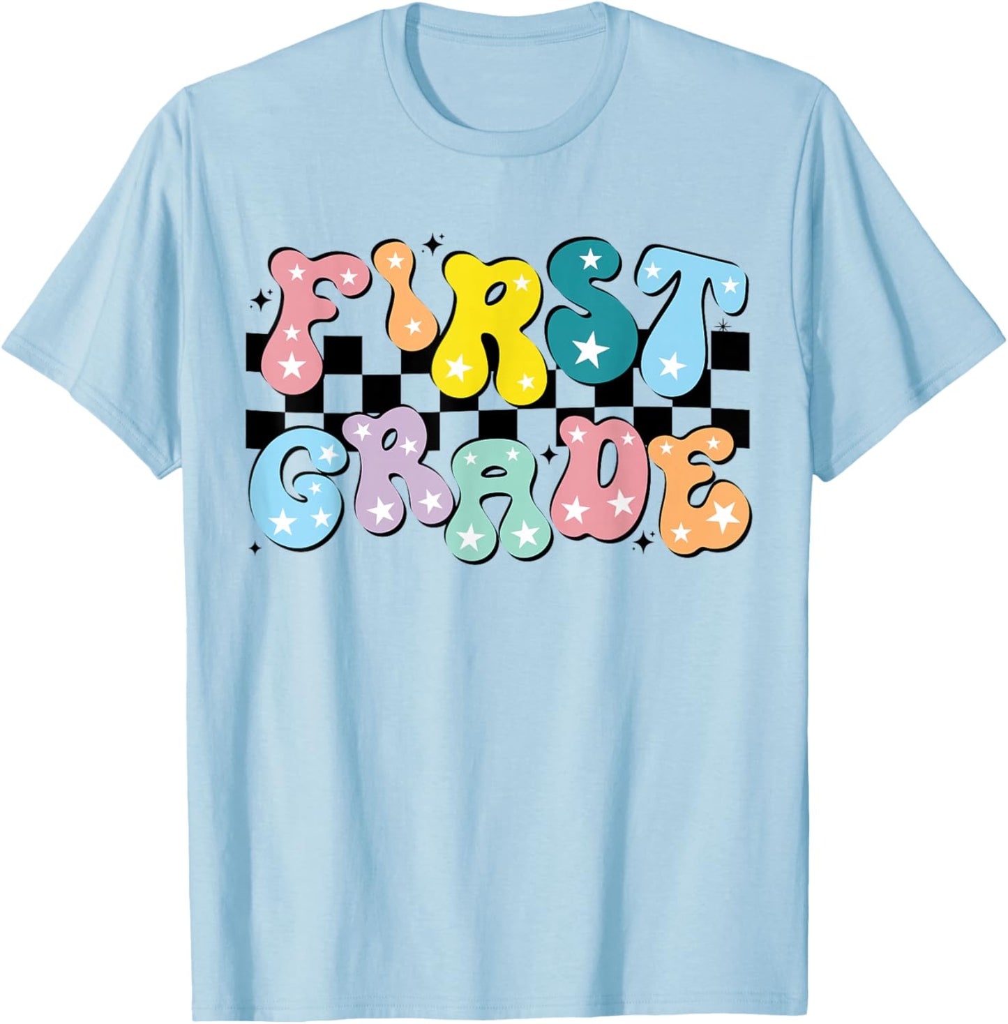 Retro First Grade Teacher 1st Grade Team Group Groovy T-Shirt - T-Shirt | Light Blue