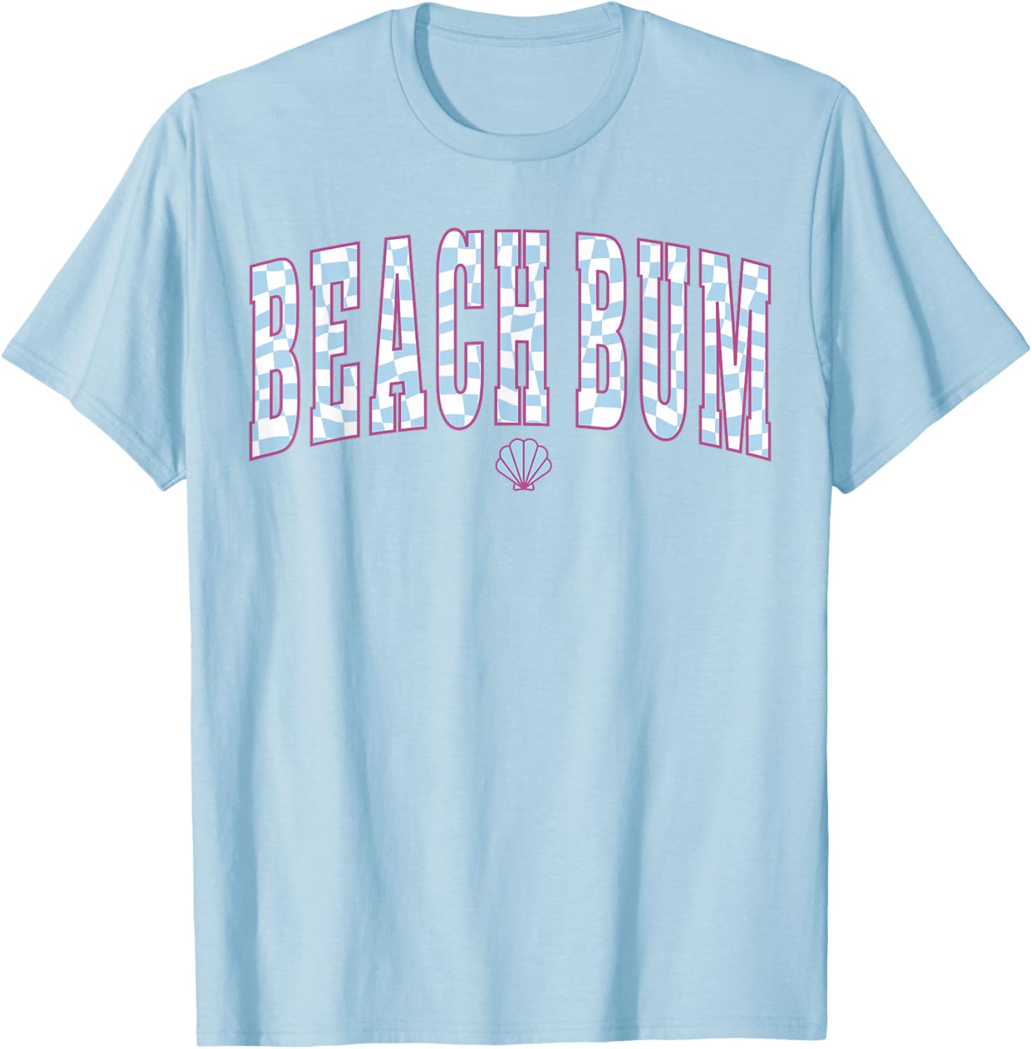 Beach Bum Ocean Checkerboard Coastal Summer Beachy Babe T-Shirt - T-Shirt | Light Blue