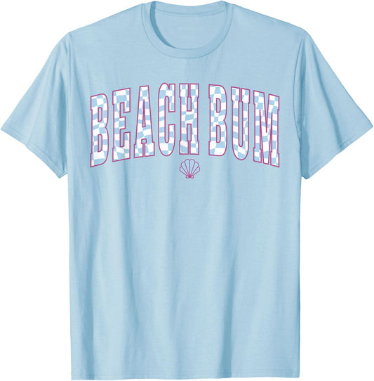 Beach Bum Ocean Checkerboard Coastal Summer Beachy Babe T-Shirt - T-Shirt | Light Blue