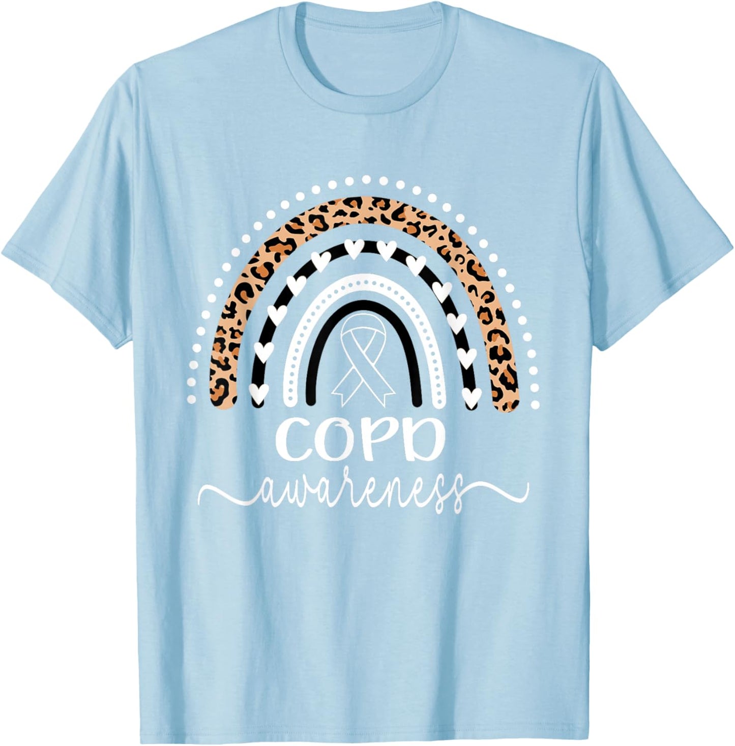 COPD Awareness Wear Orange Leopard Rainbow T-Shirt - T-Shirt | Light Blue