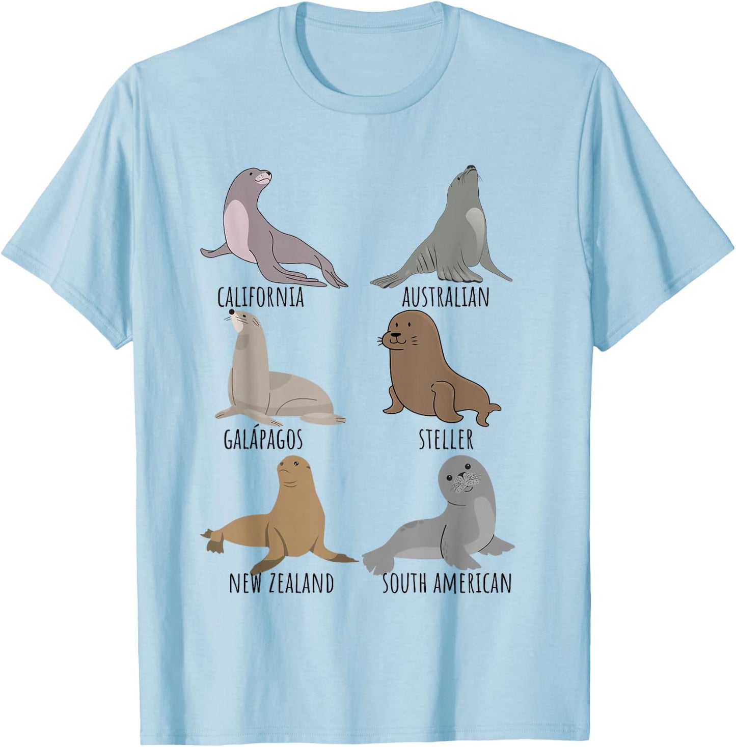 Seal Species Collection For Sea Lion Animal Lovers Biologist T-Shirt - T-Shirt | Light Blue