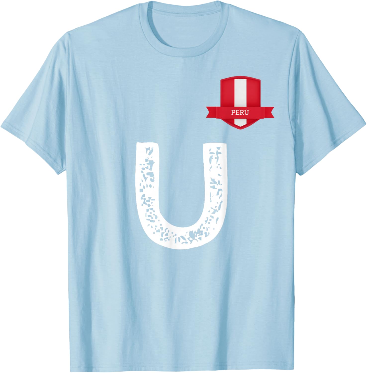 Peru Human-Flag Letter U Peru T-Shirt - T-Shirt | Light Blue