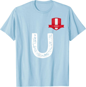 Peru Human-Flag Letter U Peru T-Shirt - T-Shirt | Light Blue