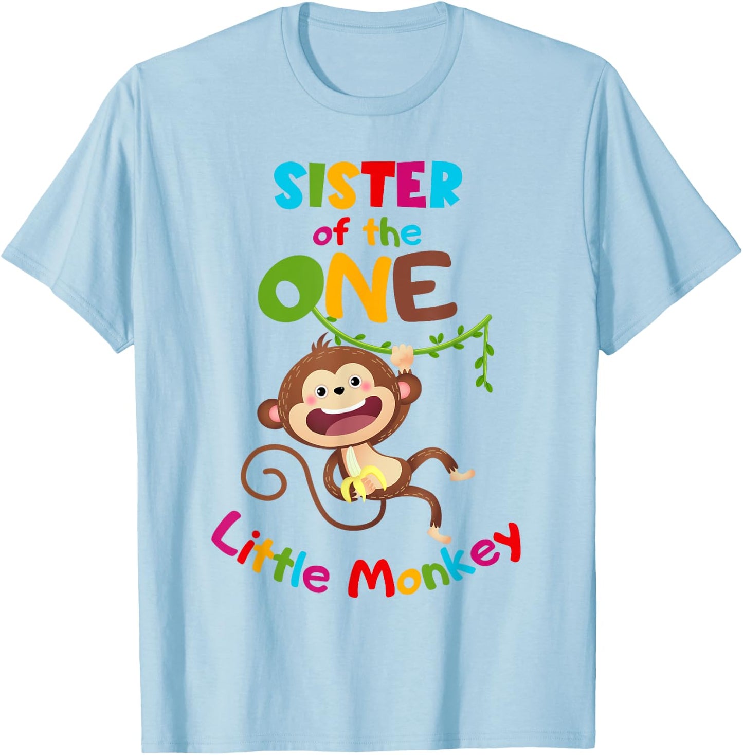 Sister ONE Little Monkey Jungle Theme 1st Birthday T-Shirt - T-Shirt | Light Blue