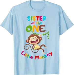 Sister ONE Little Monkey Jungle Theme 1st Birthday T-Shirt - T-Shirt | Light Blue