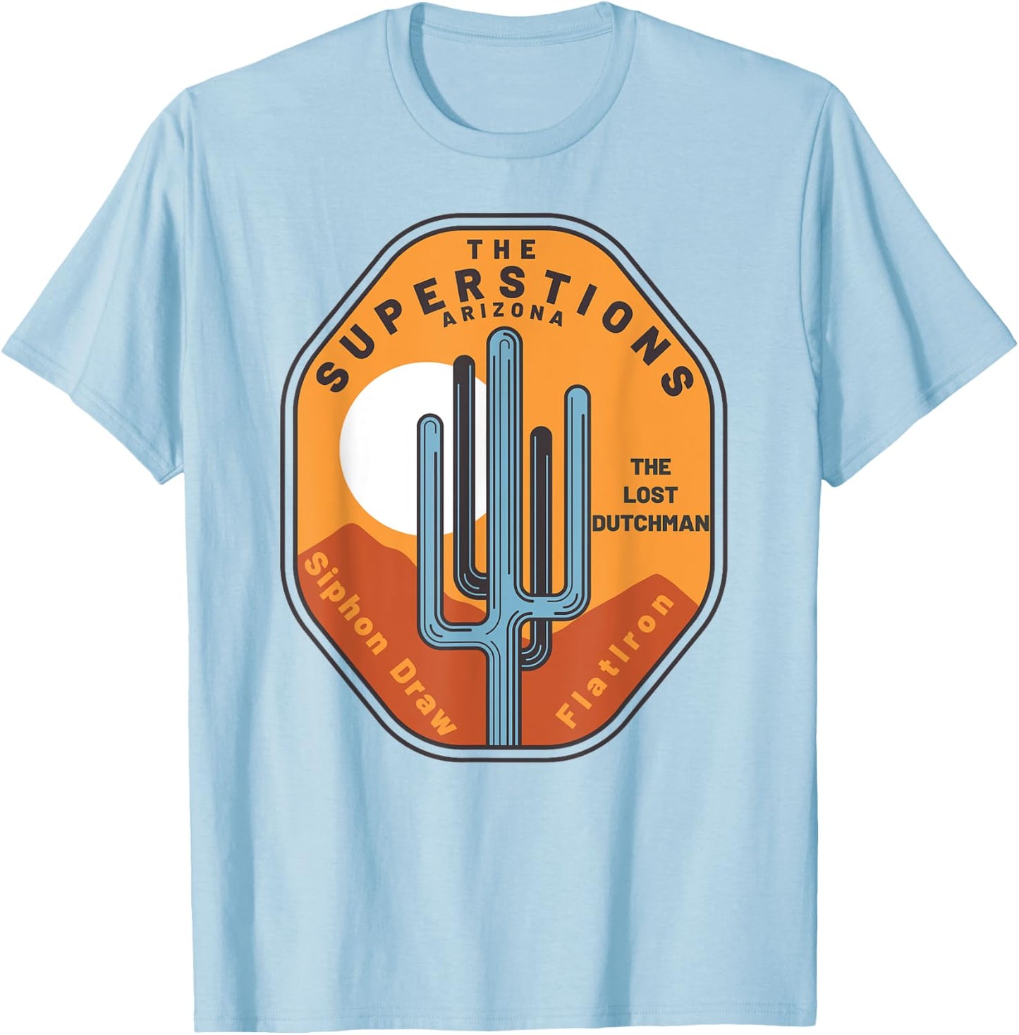 Arizona Retro Vintage Saguaro SUPERSTITIONS MOUNTAINS T-Shirt - T-Shirt | Light Blue