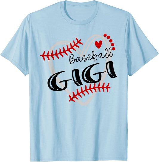 Personalized Baseball Heart Cute Gigi Women Baseball T-Shirt - T-Shirt | Light Blue