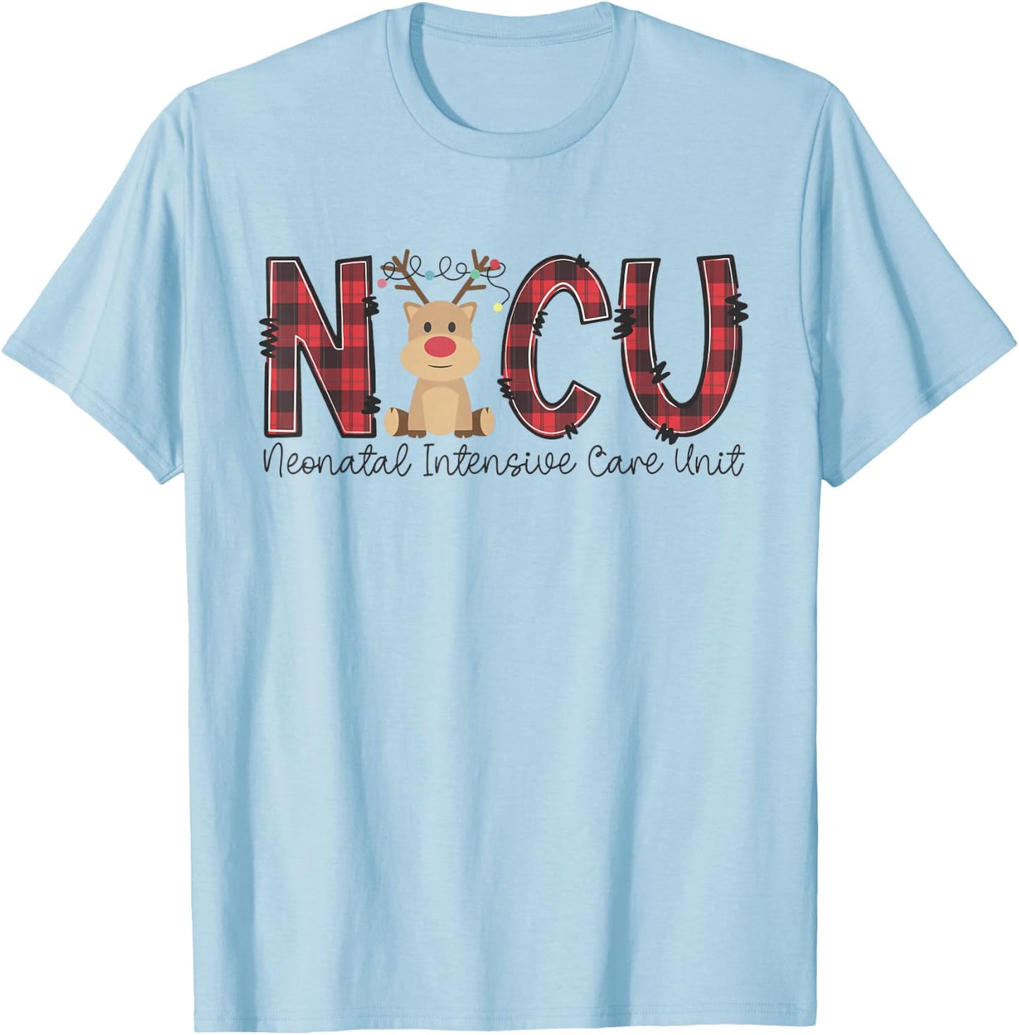 NICU Nurse Christmas Reindeer Neonatal Intensive Care Unit T-Shirt - T-Shirt | Light Blue