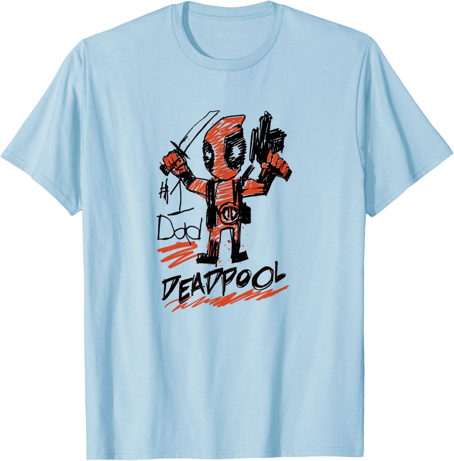 Marvel Deadpool #1 Dad Deadpool Sketch Father's Day T-Shirt - T-Shirt | Light Blue