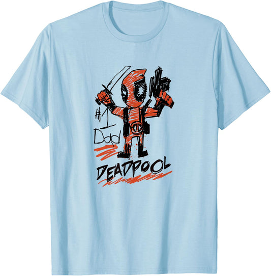 Marvel Deadpool #1 Dad Deadpool Sketch Father's Day T-Shirt - T-Shirt | Light Blue